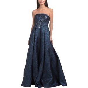 Rene Ruiz Elegant Strapless Blue Evening Gown